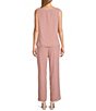 Color:Rose Gold - Image 4 - 3-Piece 3/4 Bell Sleeve Embroidered Metallic Scallop Hem Scoop Neck Duster Pant Set