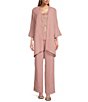 Le Bos 3-Piece 3/4 Bell Sleeve Embroidered Metallic Scallop Hem Scoop Neck Duster Pant Set,Specials : American Fashion Style Bags On Sale Le Bos 3-Piece 3/4 Bell Sleeve Embroidered Metallic Scallop Hem Scoop Neck Duster Pant Set,Specials : American Fashion Style Bags On Sale