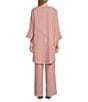 Color:Rose Gold - Image 2 - 3-Piece 3/4 Bell Sleeve Embroidered Metallic Scallop Hem Scoop Neck Duster Pant Set