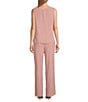 Color:Rose Gold - Image 4 - 3-Piece 3/4 Bell Sleeve Embroidered Metallic Scallop Hem Scoop Neck Duster Pant Set