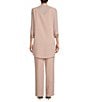 Color:Almond - Image 2 - Round Neck 3/4 Sleeve Embroidered Trim Duster 3-Piece Pant Set