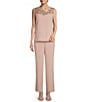 Color:Almond - Image 3 - Round Neck 3/4 Sleeve Embroidered Trim Duster 3-Piece Pant Set