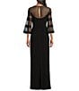 Le Bos 3/4 Illusion Sleeve Crew Neck Embroidered Sheath Dress, Color:Black - Image 2