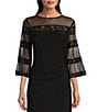 Le Bos 3/4 Illusion Sleeve Crew Neck Embroidered Sheath Dress, Color:Black - Image 3