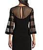 Le Bos 3/4 Illusion Sleeve Crew Neck Embroidered Sheath Dress, Color:Black - Image 4