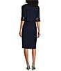 Color:Navy - Image 2 - 3/4 Sleeve Mesh Embroidered Crew Neck 2-Piece Jacket Dress