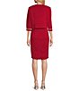 Color:Red - Image 2 - 3/4 Sleeve Round Neck Pearl Trim 2-Piece Jacket Dress
