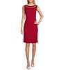 Color:Red - Image 3 - 3/4 Sleeve Round Neck Pearl Trim 2-Piece Jacket Dress