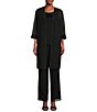 Color:Black - Image 1 - 3/4 Sleeve Sequin Trim Round Neck Georgette 3-Piece Pant Set