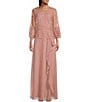 Color:Rose Gold - Image 1 - 3/4 Bell Sleeve Beaded Trim Round Neck Embroidered Lace Popover Cascade A-Line Gown