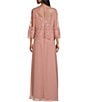 Color:Rose Gold - Image 2 - 3/4 Bell Sleeve Beaded Trim Round Neck Embroidered Lace Popover Cascade A-Line Gown