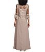 Color:Stone - Image 2 - 3/4 Bell Sleeve Beaded Trim Round Neck Embroidered Lace Popover Cascade A-Line Gown