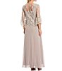 Color:Stone - Image 2 - 3/4 Bell Sleeve Beaded Trim Round Neck Embroidered Lace Popover Cascade A-Line Gown