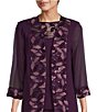 Color:Aubergine - Image 5 - Boat Neck 3/4 Sleeve 3-Piece Embroidered Trim Duster Pant Set