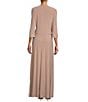 Color:Champagne - Image 2 - Embroidered 3/4 Sleeve Square Neck 2-Piece Jacket Dress