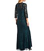Color:Mallard - Image 2 - Embroidered Stretch Floral Lace 3/4 Sleeve Square Neck 2-Piece Jacket Gown
