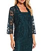 Color:Mallard - Image 4 - Embroidered Stretch Floral Lace 3/4 Sleeve Square Neck 2-Piece Jacket Gown