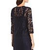 Color:Navy - Image 5 - Embroidered Stretch Floral Lace 3/4 Sleeve Square Neck 2-Piece Jacket Gown