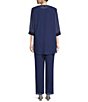 Color:Blue Marine - Image 2 - Embroidered Trim 3/4 Sleeve Pebble Georgette 3-Piece Trim Pant Set