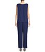 Color:Blue Marine - Image 4 - Embroidered Trim 3/4 Sleeve Pebble Georgette 3-Piece Trim Pant Set