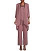 Le Bos Round Neck 3/4 Sleeve Georgette Tonal Trim Evening 3-Piece Pant Set, Color:Tea Rose - Image 1