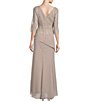 Color:Stone - Image 2 - Georgette Embroidered Crew Neck 3/4 Sleeve Asymmetrical Tiered Gown