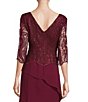 Color:Burgundy - Image 4 - Georgette Embroidered Crew Neck 3/4 Sleeve Asymmetrical Tiered Gown