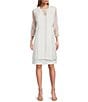 Color:White - Image 1 - Lace Panel 3/4 Sleeve Stretch Knit Duster Embellished Crew Neck 2-Piece Jacket Dress
