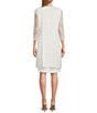 Color:White - Image 2 - Lace Panel 3/4 Sleeve Stretch Knit Duster Embellished Crew Neck 2-Piece Jacket Dress