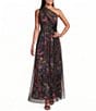 Le Bos One Shoulder Printed Charmeuse Mesh Overlay Dress - Image 1