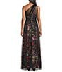 Le Bos One Shoulder Printed Charmeuse Mesh Overlay Dress - Image 2