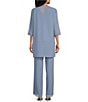 Color:French Blue - Image 2 - Pebble Georgette Satin Trim Tiered Beaded Crew Neck 3/4 Sleeve 3-Piece Pant Set