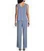 Color:French Blue - Image 4 - Pebble Georgette Satin Trim Tiered Beaded Crew Neck 3/4 Sleeve 3-Piece Pant Set
