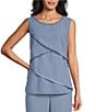 Color:French Blue - Image 6 - Pebble Georgette Satin Trim Tiered Beaded Crew Neck 3/4 Sleeve 3-Piece Pant Set