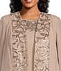 Color:Almond - Image 2 - Plus Size Round Neck 3/4 Sleeve 3-Piece Embroidered Trim Duster Pant Set