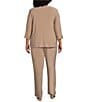 Le Bos Plus Size 3/4 Sleeve Crew Neck Sequin Embroidered 3-Piece Pant Set, Color:Champagne - Image 2