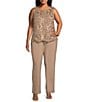Le Bos Plus Size 3/4 Sleeve Crew Neck Sequin Embroidered 3-Piece Pant Set, Color:Champagne - Image 3