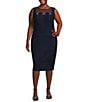 Color:Navy - Image 3 - Plus Size 3/4 Sleeve Mesh Embroidered Crew Neck 2-Piece Jacket Dress