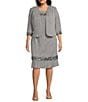 Color:Silver - Image 1 - Plus Size 3/4 Sleeve Round Neck Embroidered Flounce Hem 2-Piece Jacket Dress