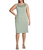 Color:Dusty Sage - Image 3 - Plus Size 3/4 Sleeve Round Neck Embroidered Mesh Trim Textured 2-Piece Jacket Dress