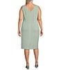 Color:Dusty Sage - Image 4 - Plus Size 3/4 Sleeve Round Neck Embroidered Mesh Trim Textured 2-Piece Jacket Dress