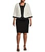 Color:Black/White - Image 1 - Plus Size 3/4 Sleeve Round Pearl Neck 2-Piece Jacket Dress