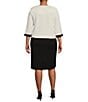 Color:Black/White - Image 2 - Plus Size 3/4 Sleeve Round Pearl Neck 2-Piece Jacket Dress