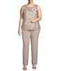 Color:Stone - Image 3 - Plus Size Crew Neck 3/4 Sleeve Embroidered Georgette 3-Piece Duster Pant Set