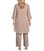 Color:Latte - Image 2 - Plus Size Georgette 3/4 Bell Sleeve Embroidered Sequin Scoop Neck 3-Piece Pant Set