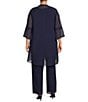 Le Bos Plus Size Georgette 3/4 Bell Sleeve Embroidered Sequin Scoop Neck 3-Piece Pant Set, Color:Navy - Image 2