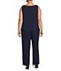 Le Bos Plus Size Georgette 3/4 Bell Sleeve Embroidered Sequin Scoop Neck 3-Piece Pant Set, Color:Navy - Image 4