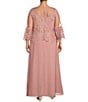 Color:Rose Gold - Image 2 - Plus Size Pearl Trim Scoop Neck 3/4 Bell Sleeve Lace Popover Cascading A-Line Gown