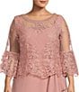 Color:Rose Gold - Image 3 - Plus Size Pearl Trim Scoop Neck 3/4 Bell Sleeve Lace Popover Cascading A-Line Gown
