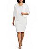 Le Bos Plus Size Round Neck 3/4 Sleeve Rhinestone Trim Textured 2-Piece Jacket Dress - Image 1